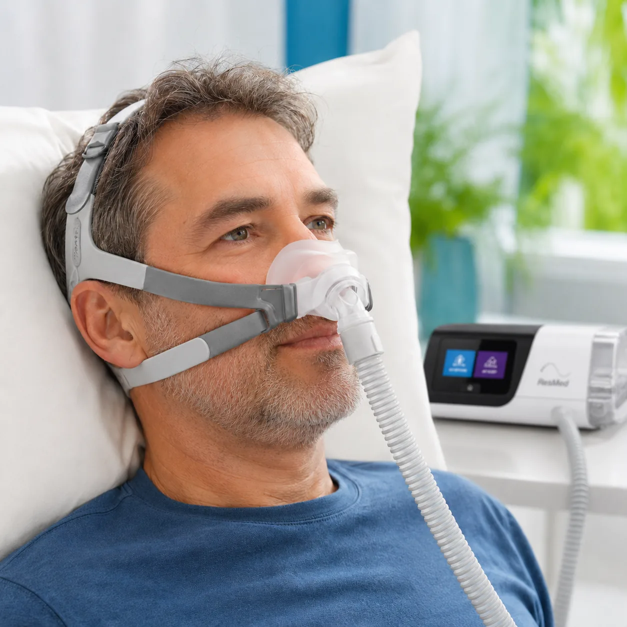 Patient équipé d'un masque nasal